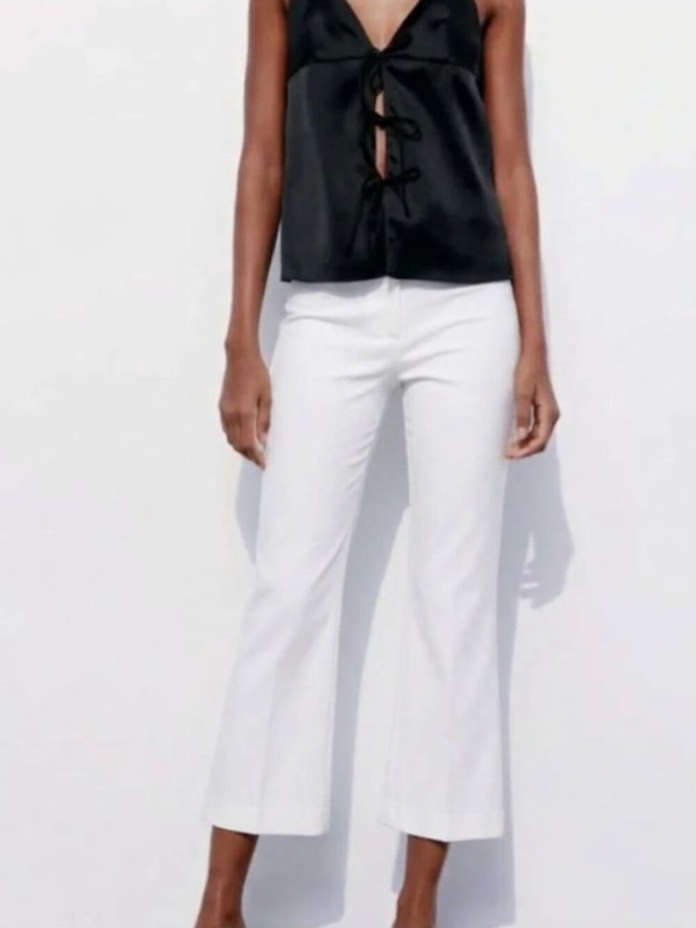NWT Zara | Mini Flare Pants Cropped Trousers White Minimalist | Size Large